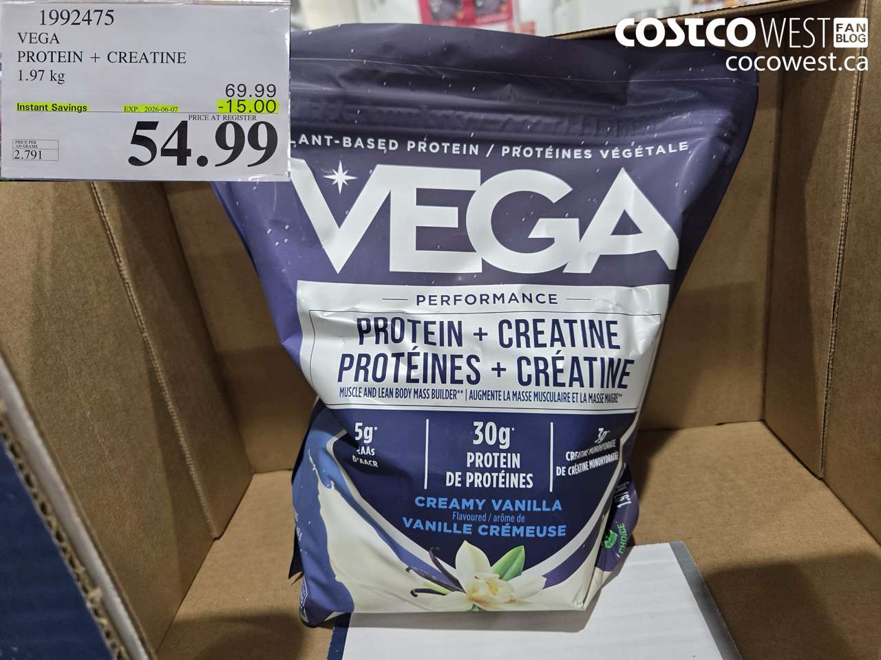 1992475 VEGA PROTEIN + CREATINE 1.97 KG ($15.00 INSTANT SAVINGS EXPIRES ON 2026-06-07) $54.99