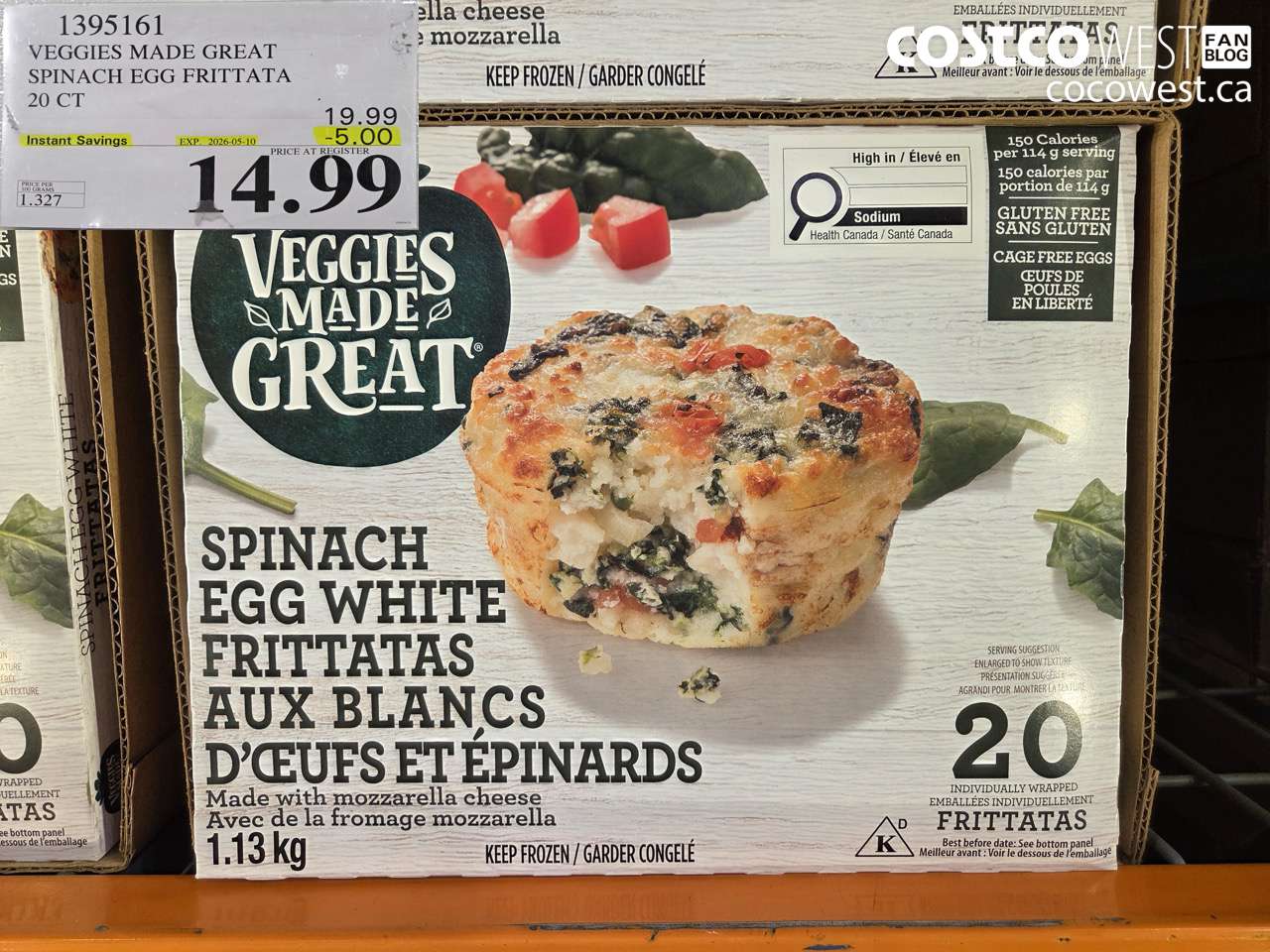 1395161 VEGGIES MADE GREAT SPINACH EGG FRITTATA 20 CT ($5.00 INSTANT SAVINGS EXPIRES ON 2026-05-10) $14.99