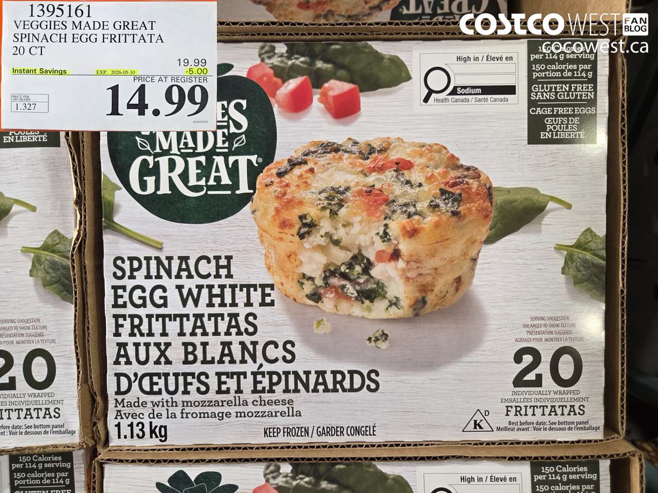 1395161 VEGGIES MADE GREAT SPINACH EGG FRITTATA 20 CT ($5.00 INSTANT SAVINGS EXPIRES ON 2026-05-10) $14.99