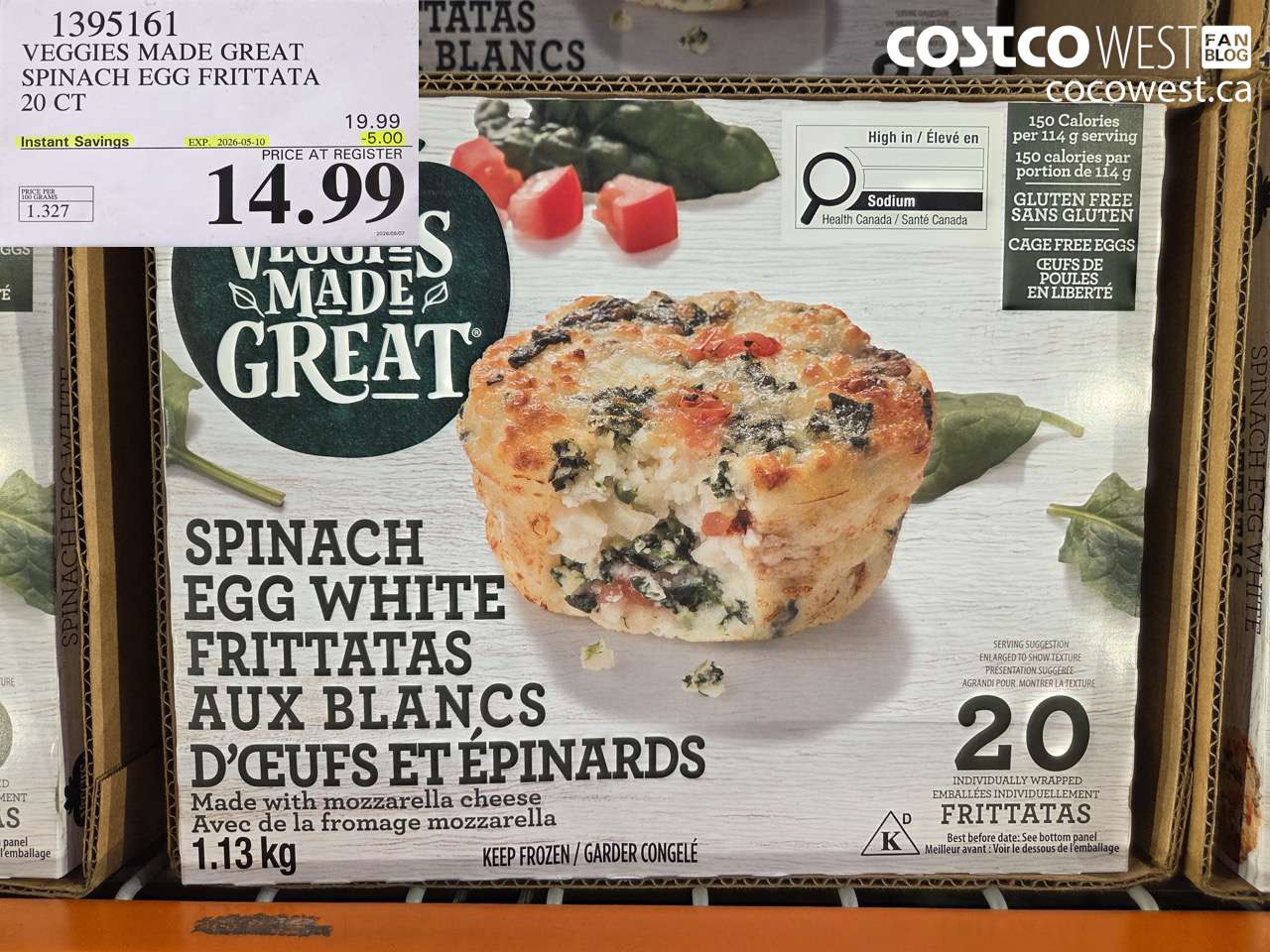 1395161 VEGGIES MADE GREAT SPINACH EGG FRITTATA 20 CT ($5.00 INSTANT SAVINGS EXPIRES ON 2026-05-10) $14.99
