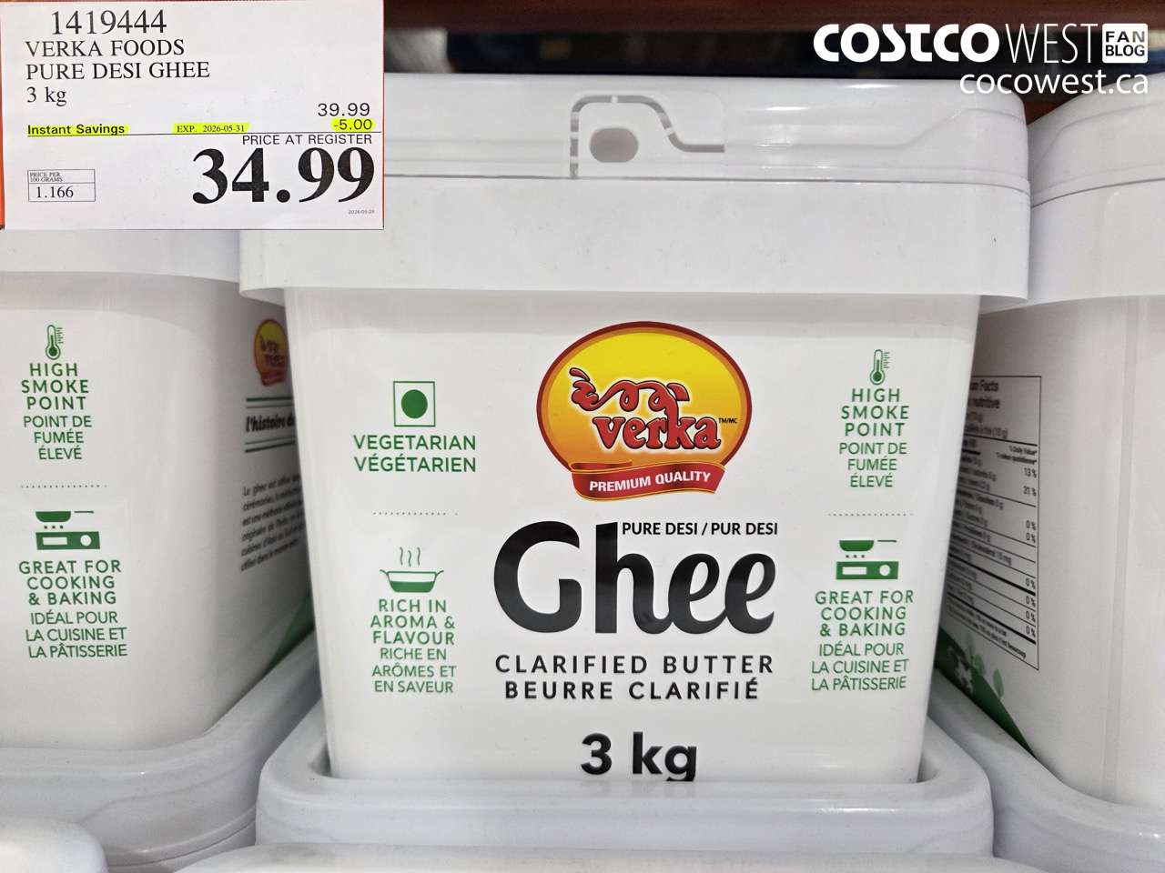 1419444 VERKA FOODS PURE DESI GHEE 3 KG ($5.00 INSTANT SAVINGS EXPIRES ON 2026-05-31) $34.99