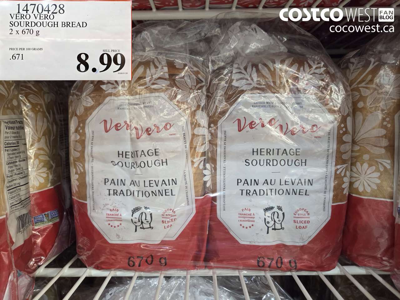1470428 VERO VERO SOURDOUGH BREAD 2 X 670 G $8.99