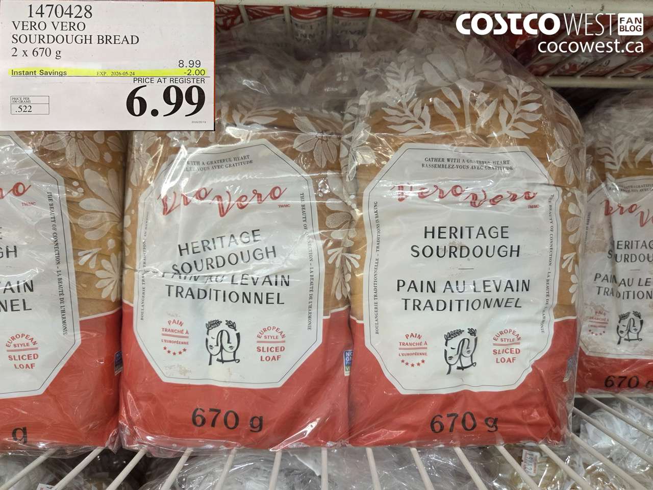 1470428 VERO VERO SOURDOUGH BREAD 2 X 670 G ($2.00 INSTANT SAVINGS EXPIRES ON 2026-05-24) $6.99