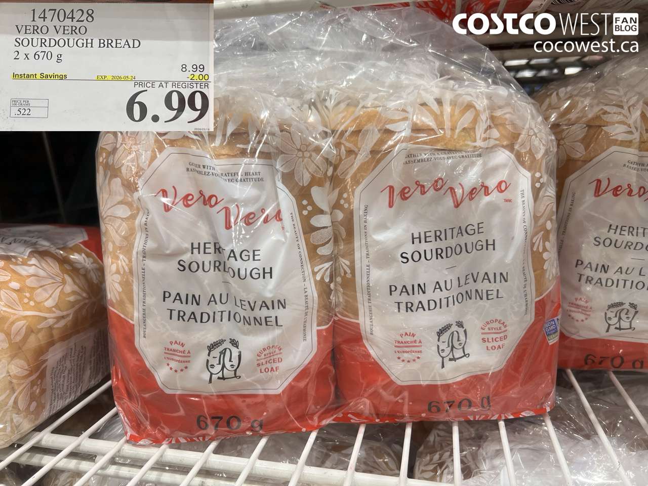 1470428 VERO VERO SOURDOUGH BREAD 2 X 670 G ($2.00 INSTANT SAVINGS EXPIRES ON 2026-05-24) $6.99