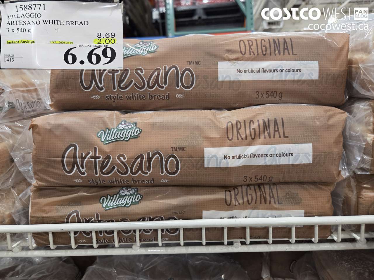 1588771 VILLAGGIO ARTESANO WHITE BREAD 3 X 540 G ($2.00 INSTANT SAVINGS EXPIRES ON 2026-05-10) $6.69