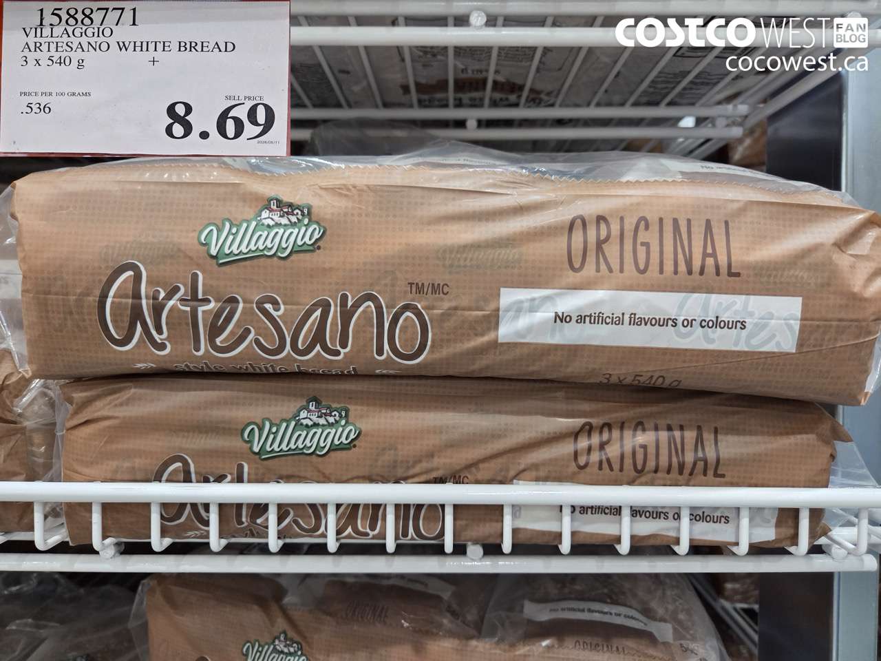 1588771 VILLAGGIO ARTESANO WHITE BREAD 3 X 540 G $8.69