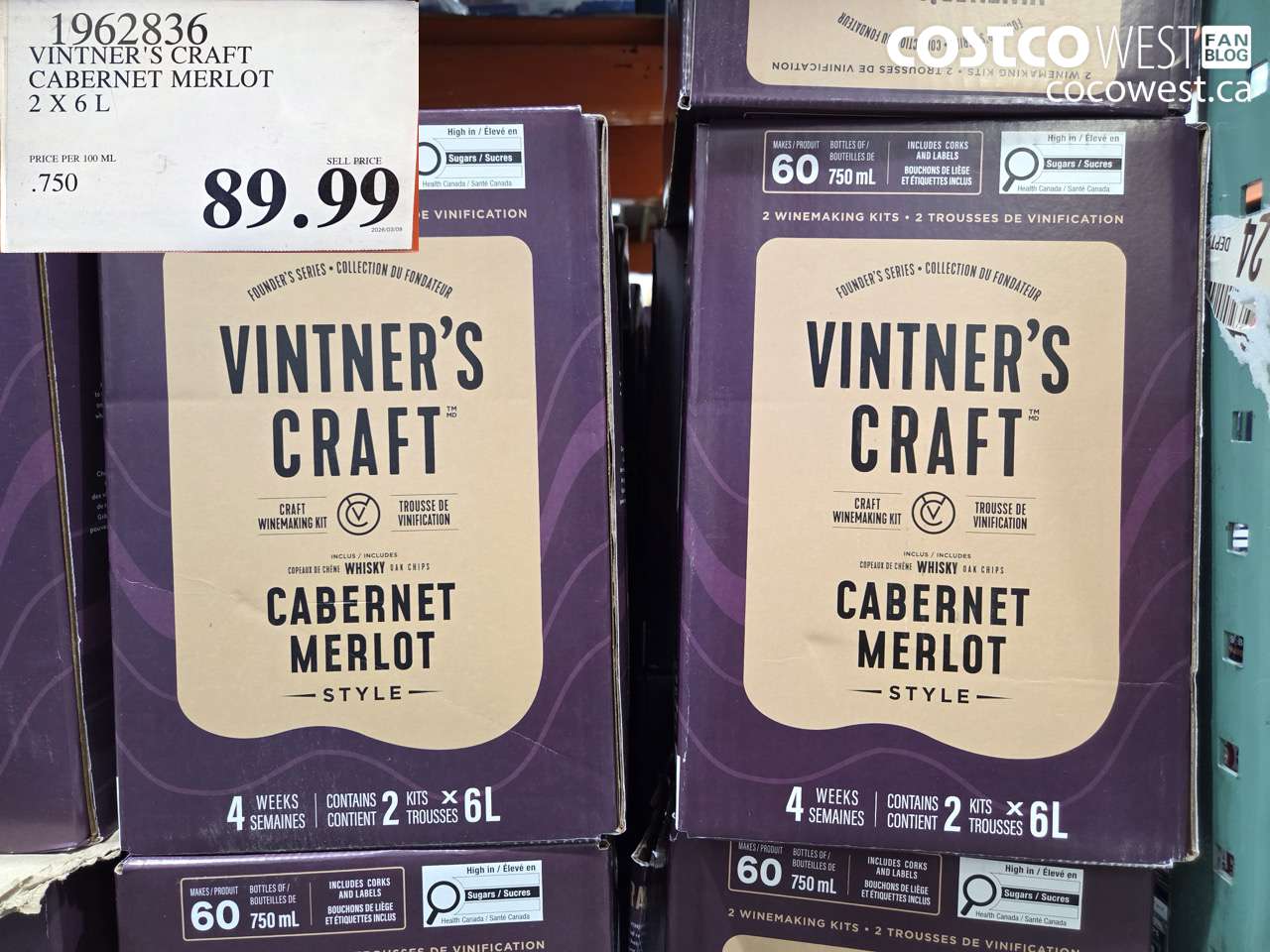 1962836 VINTNER'S CRAFT CABERNET MERLOT 2 X 6 L $89.99