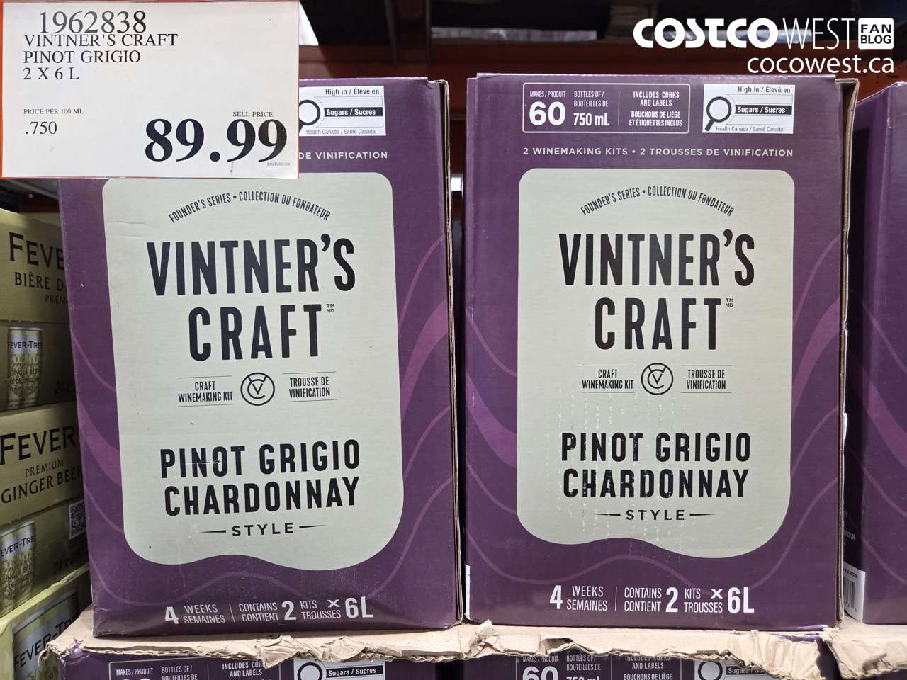 1962838 VINTNER'S CRAFT PINOT GRIGIO 2 X 6 L $89.99