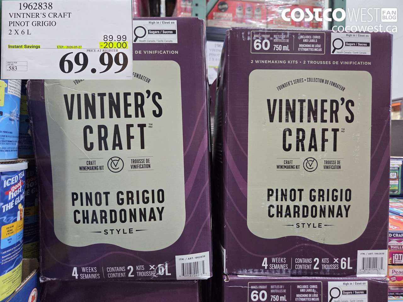 1962838 VINTNER'S CRAFT PINOT GRIGIO 2 X 6 L ($20.00 INSTANT SAVINGS EXPIRES ON 2026-05-27) $69.99