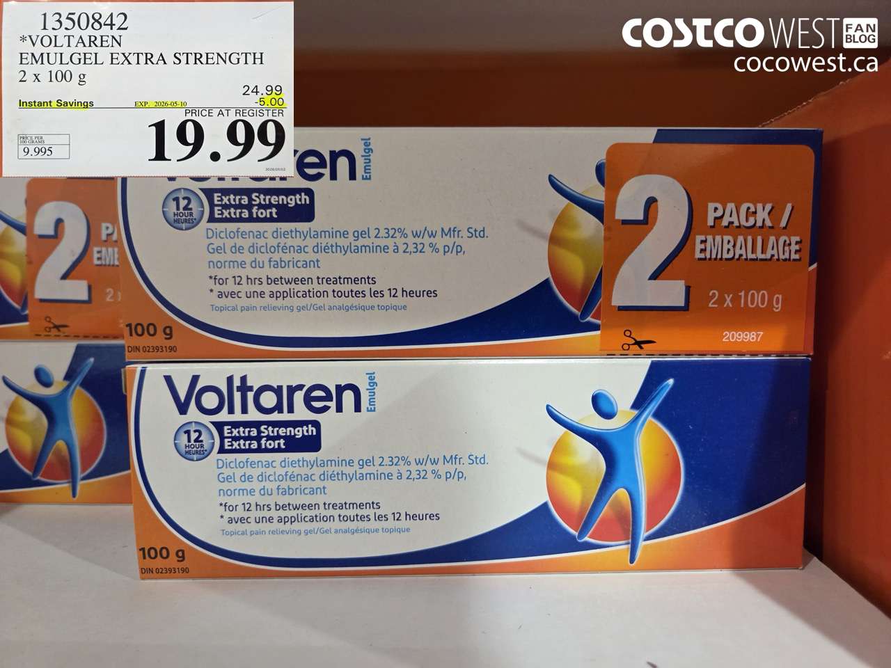 1350842 VOLTAREN EMULGEL EXTRA STRENGTH 2 X 100 G ($5.00 INSTANT SAVINGS EXPIRES ON 2026-05-10) $19.99