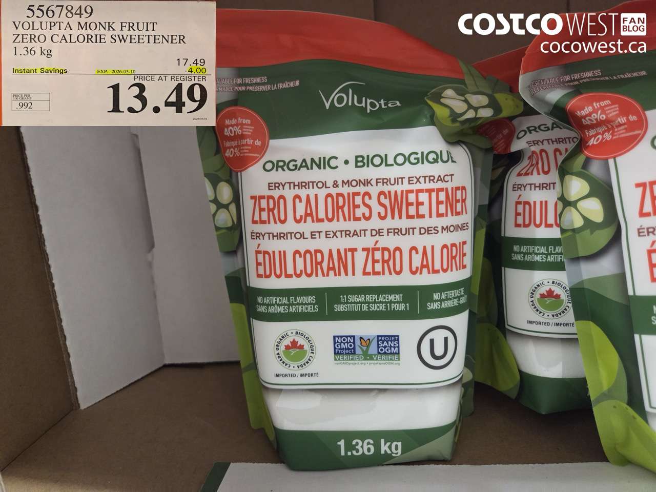5567849 VOLUPTA MONK FRUIT ZERO CALORIE SWEETENER 1.36 KG ($4.00 INSTANT SAVINGS EXPIRES ON 2026-05-10) $13.49