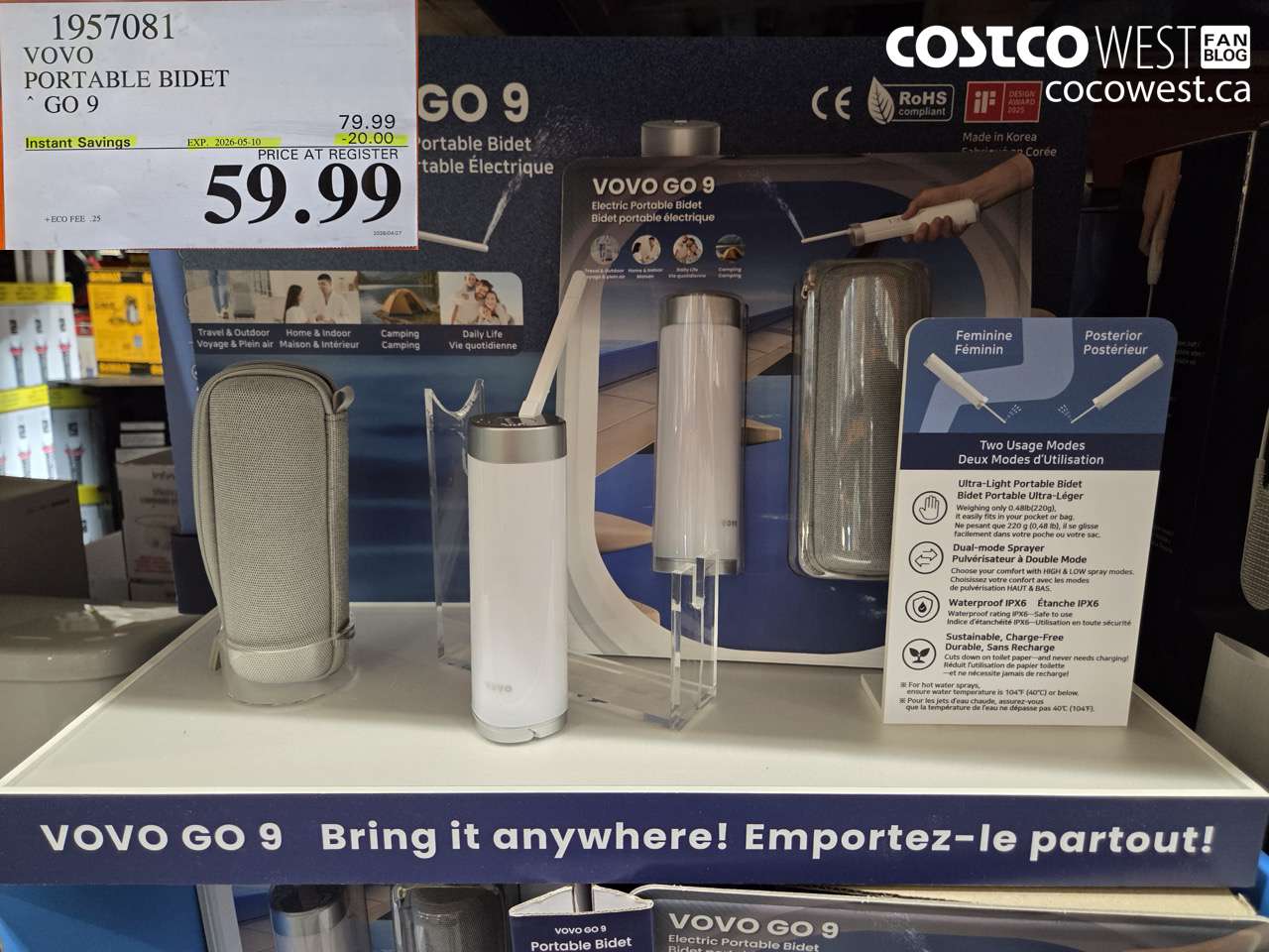 1957081 VOVO PORTABLE BIDET GO 9 ($20.00 INSTANT SAVINGS EXPIRES ON 2026-05-10) $59.99