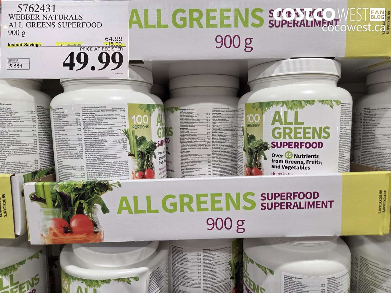 5762431 WEBBER NATURALS ALL GREENS SUPERFOOD 900 G ($15.00 INSTANT SAVINGS EXPIRES ON 2026-06-07) $49.99