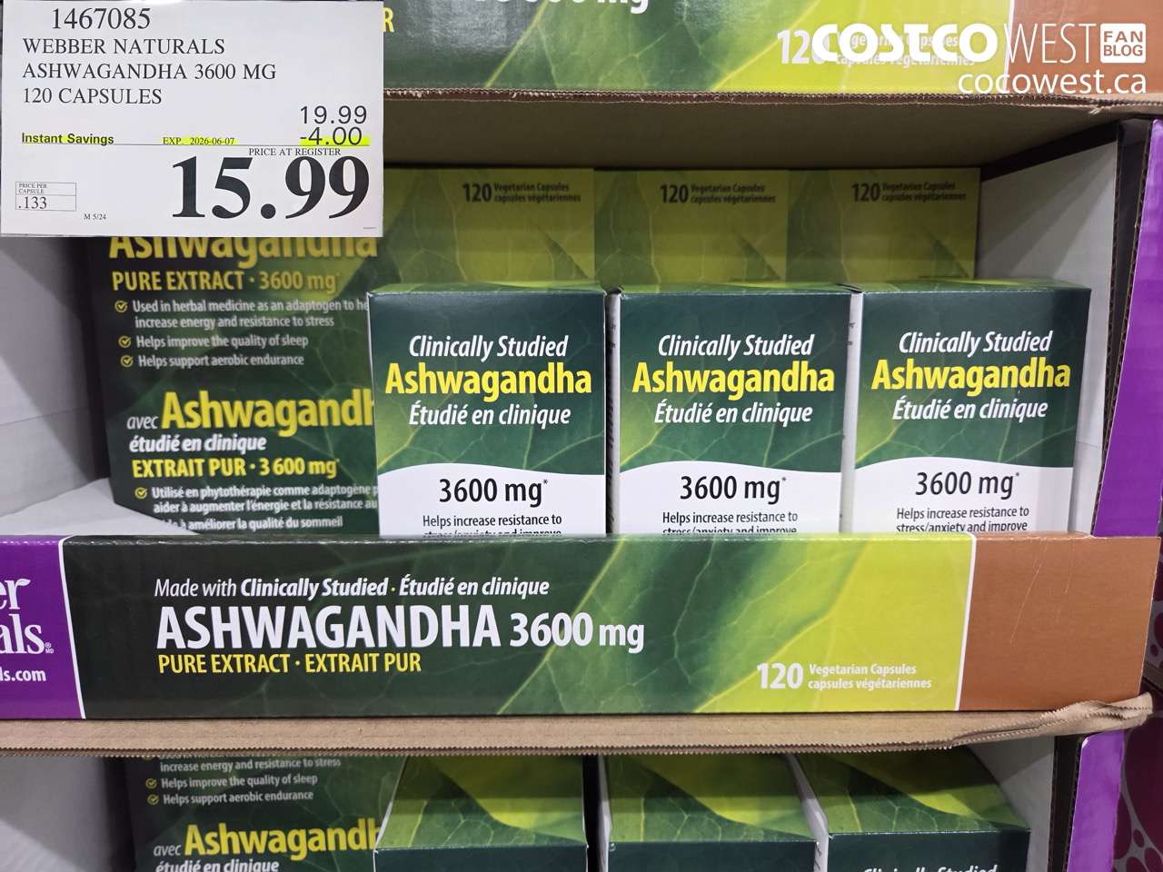 1467085 WEBBER NATURALS ASHWAGANDHA 3600 MG 120 CAPSULES ($4.00 INSTANT SAVINGS EXPIRES ON 2026-06-07) $15.99