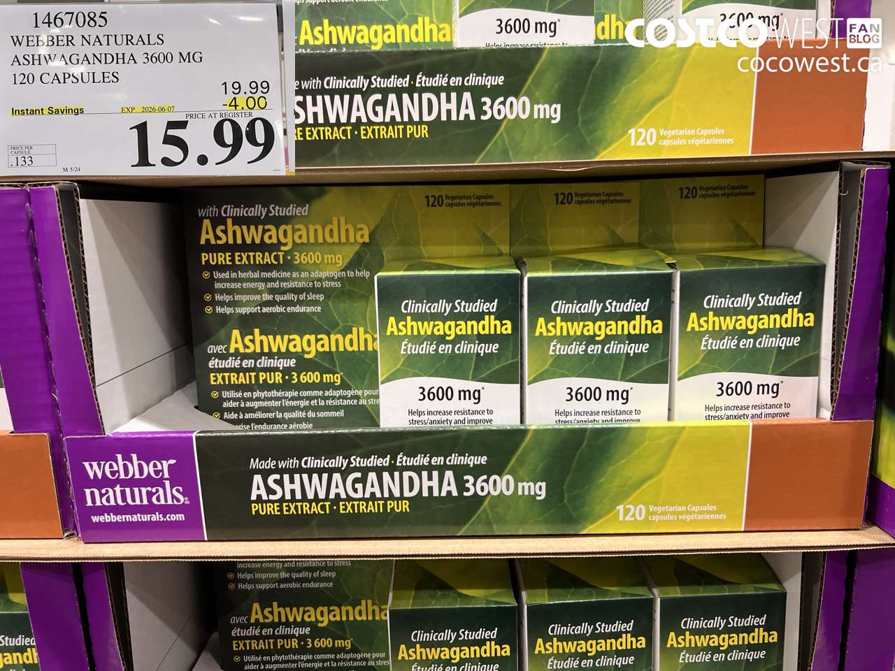 1467085 WEBBER NATURALS ASHWAGANDHA 3600 MG 120 CAPSULES ($4.00 INSTANT SAVINGS EXPIRES ON 2026-06-07) $15.99