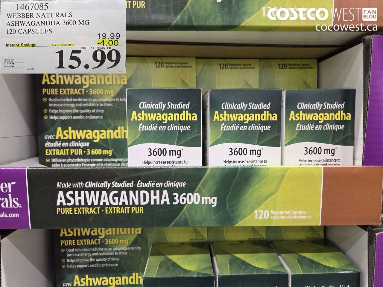 1467085 WEBBER NATURALS ASHWAGANDHA 3600 MG 120 CAPSULES ($4.00 INSTANT SAVINGS EXPIRES ON 2026-06-07) $15.99