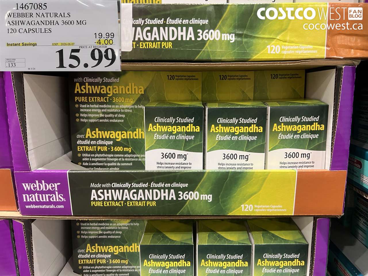 1467085 WEBBER NATURALS ASHWAGANDHA 3600 MG 120 CAPSULES ($4.00 INSTANT SAVINGS EXPIRES ON 2026-06-07) $15.99
