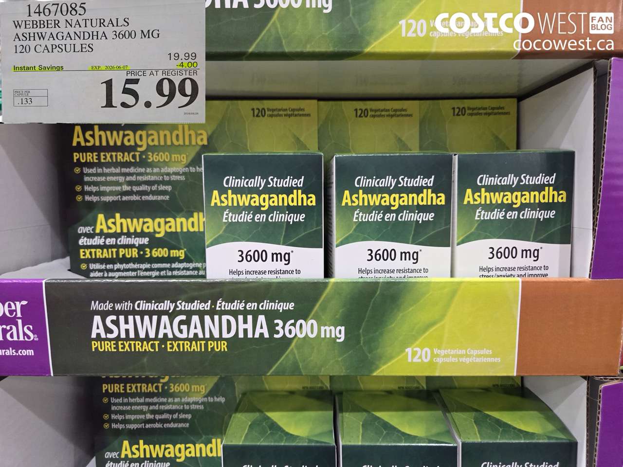 1467085 WEBBER NATURALS ASHWAGANDHA 3600 MG 120 CAPSULES ($4.00 INSTANT SAVINGS EXPIRES ON 2026-06-07) $15.99