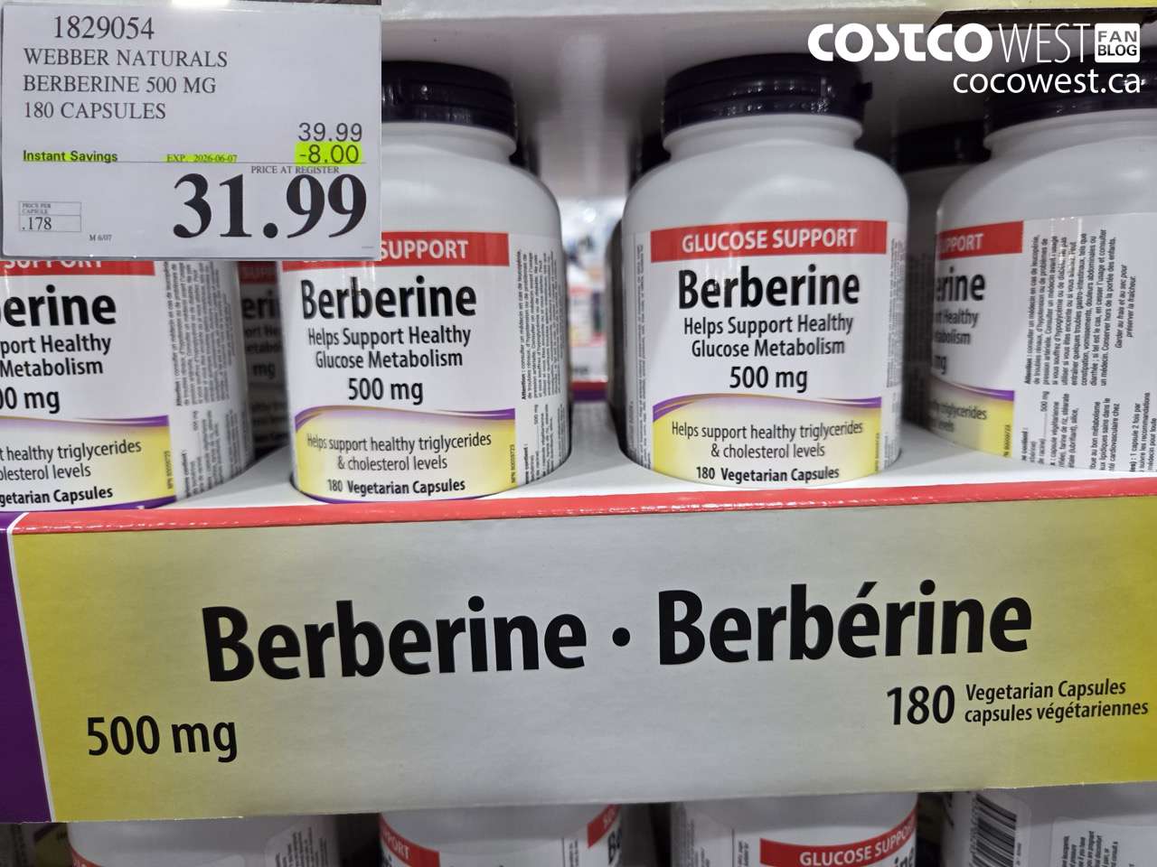 1829054 WEBBER NATURALS BERBERINE 500 MG 180 CAPSULES ($8.00 INSTANT SAVINGS EXPIRES ON 2026-06-07) $31.99
