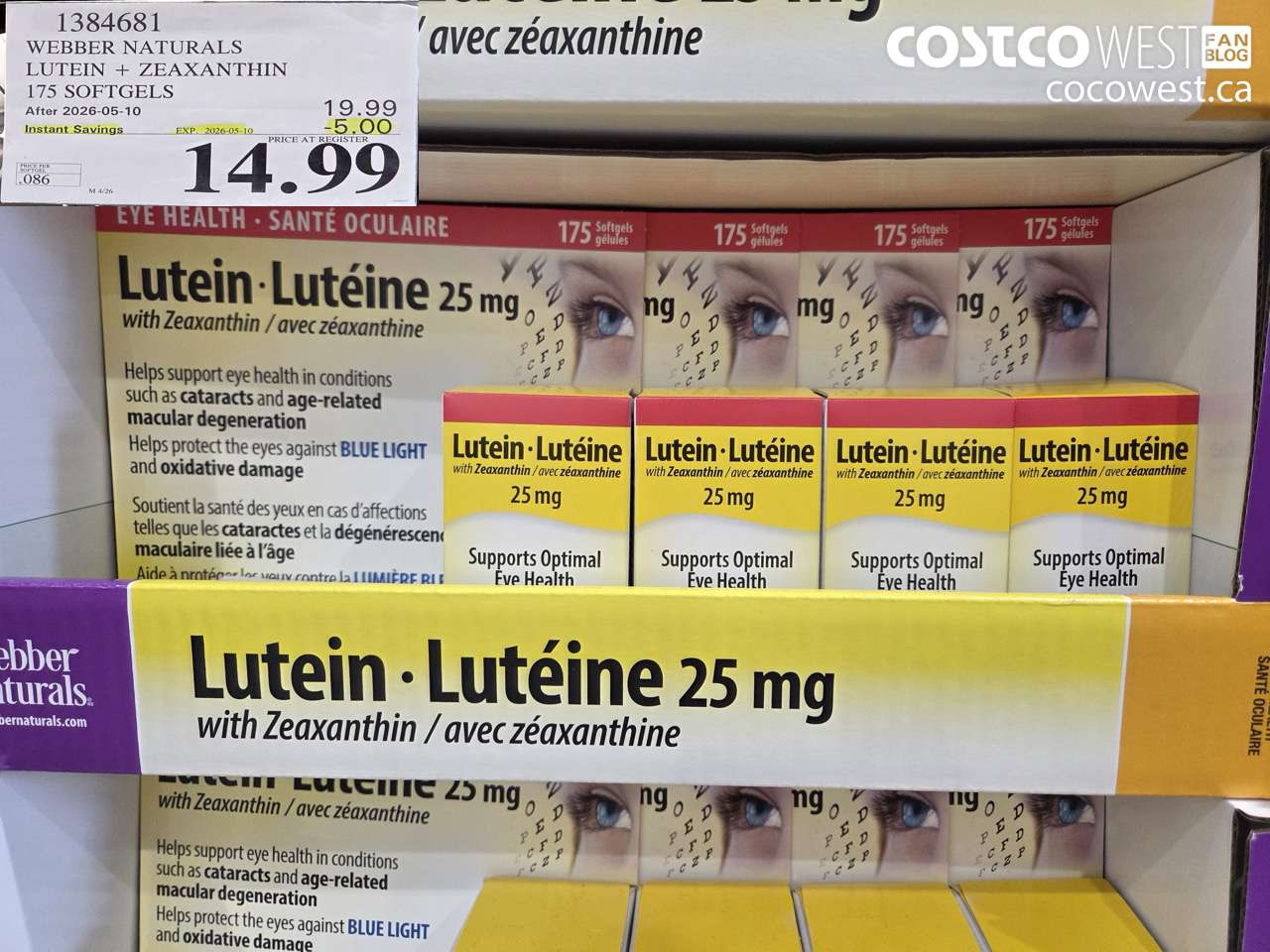 1384681 WEBBER NATURALS LUTEIN + ZEAXANTHIN 175 SOFTGELS ($5.00 INSTANT SAVINGS EXPIRES ON 2026-05-10) $14.99