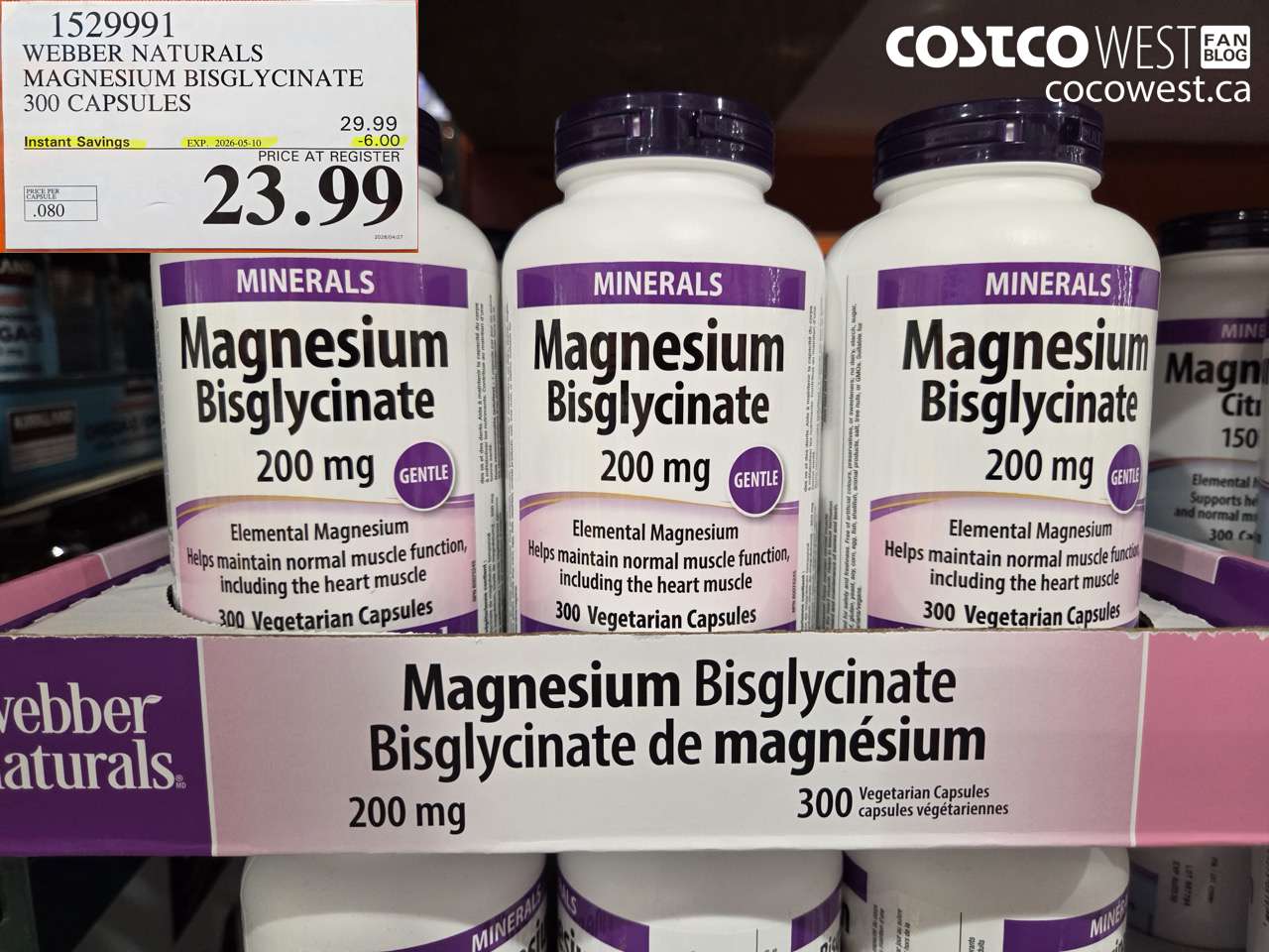 1529991 WEBBER NATURALS MAGNESIUM BISGLYCINATE 300 CAPSULES ($6.00 INSTANT SAVINGS EXPIRES ON 2026-05-10) $23.99