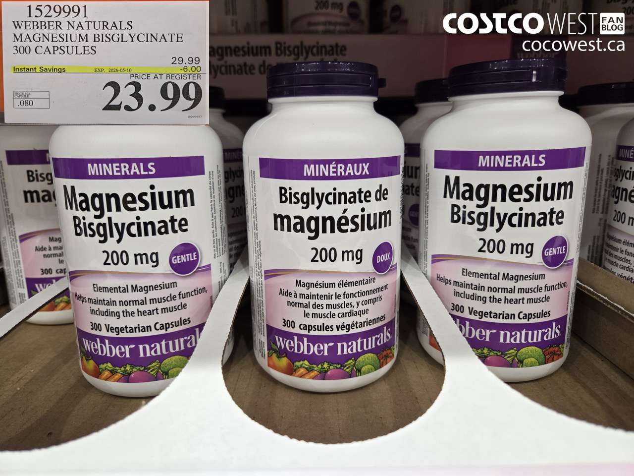 1529991 WEBBER NATURALS MAGNESIUM BISGLYCINATE 300 CAPSULES ($6.00 INSTANT SAVINGS EXPIRES ON 2026-05-10) $23.99