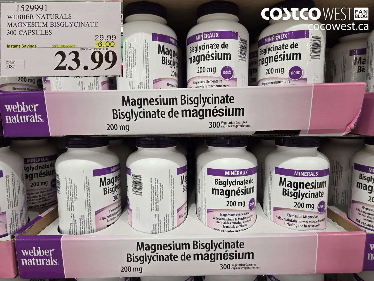 1529991 WEBBER NATURALS MAGNESIUM BISGLYCINATE 300 CAPSULES ($6.00 INSTANT SAVINGS EXPIRES ON 2026-05-10) $23.99
