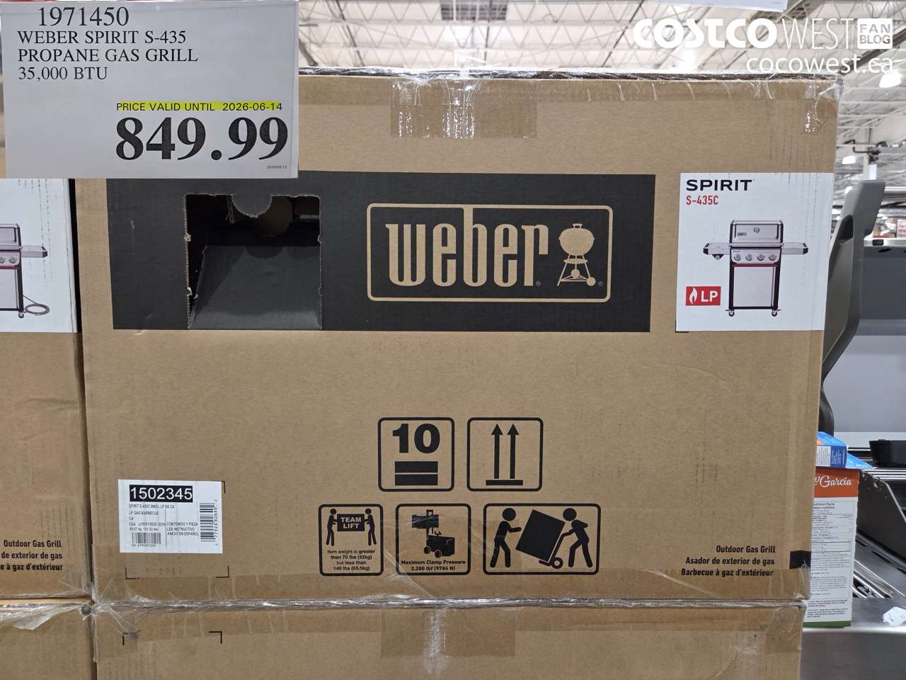 1971450 WEBER SPIRIT S-435 PROPANE GAS GRILL 35,000 BTU (EXPIRES ON 2026-06-14) $849.99