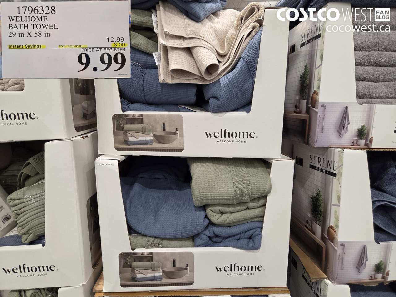 1796328 WELHOME BATH TOWEL 29 IN X 58 IN ($3.00 INSTANT SAVINGS EXPIRES ON 2026-05-03) $9.99