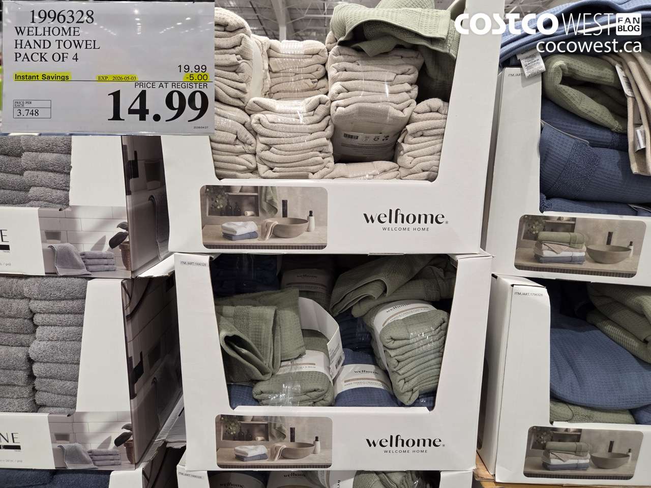 1996328 WELHOME HAND TOWEL PACK OF 4 ($5.00 INSTANT SAVINGS EXPIRES ON 2026-05-03) $14.99