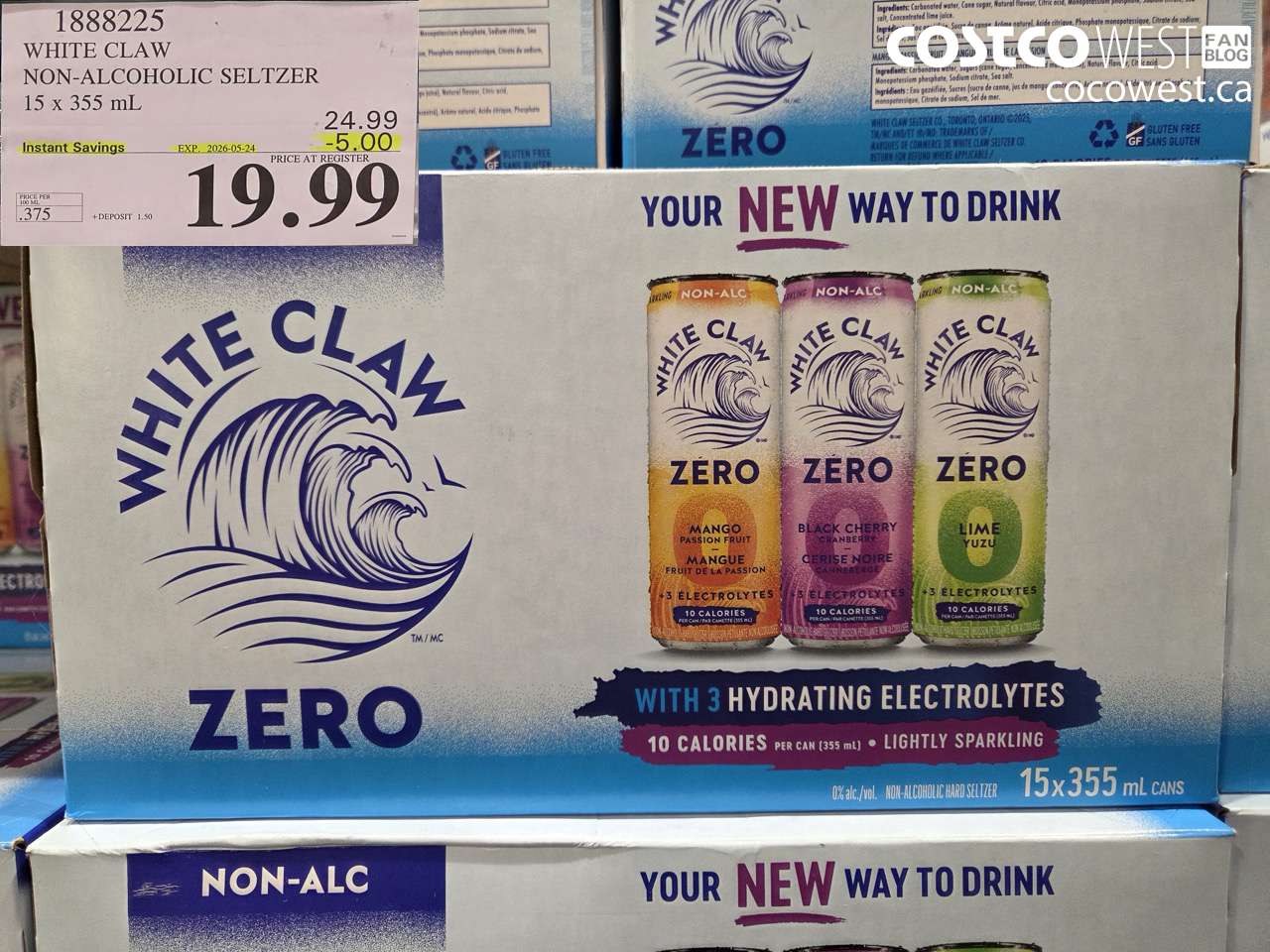 1888225 WHITE CLAW NON-ALCOHOLIC SELTZER 15 X 355 ML ($5.00 INSTANT SAVINGS EXPIRES ON 2026-05-24) $19.99