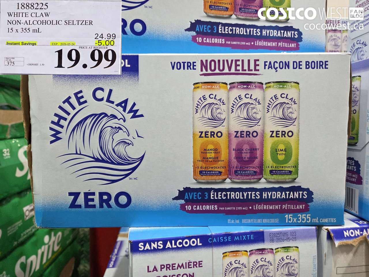 1888225 WHITE CLAW NON-ALCOHOLIC SELTZER 15 X 355 ML ($5.00 INSTANT SAVINGS EXPIRES ON 2026-05-24) $19.99