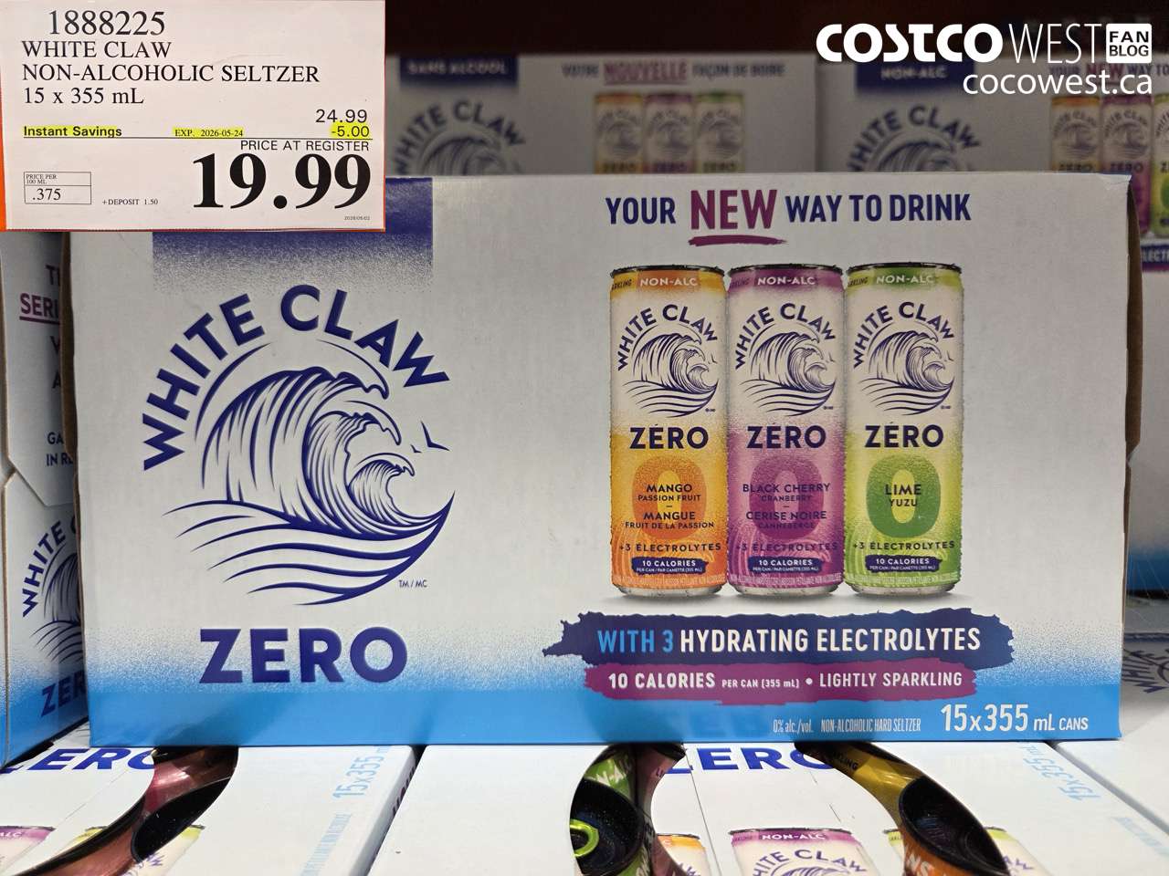 1888225 WHITE CLAW NON-ALCOHOLIC SELTZER 15 X 355 ML ($5.00 INSTANT SAVINGS EXPIRES ON 2026-05-24) $19.99