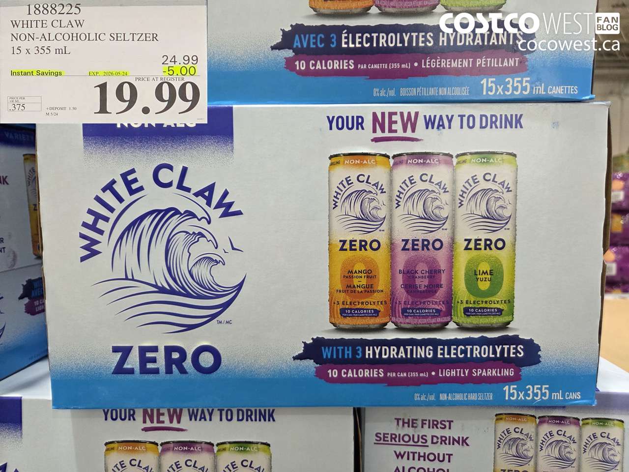 1888225 WHITE CLAW NON-ALCOHOLIC SELTZER 15 X 355 ML ($5.00 INSTANT SAVINGS EXPIRES ON 2026-05-24) $19.99