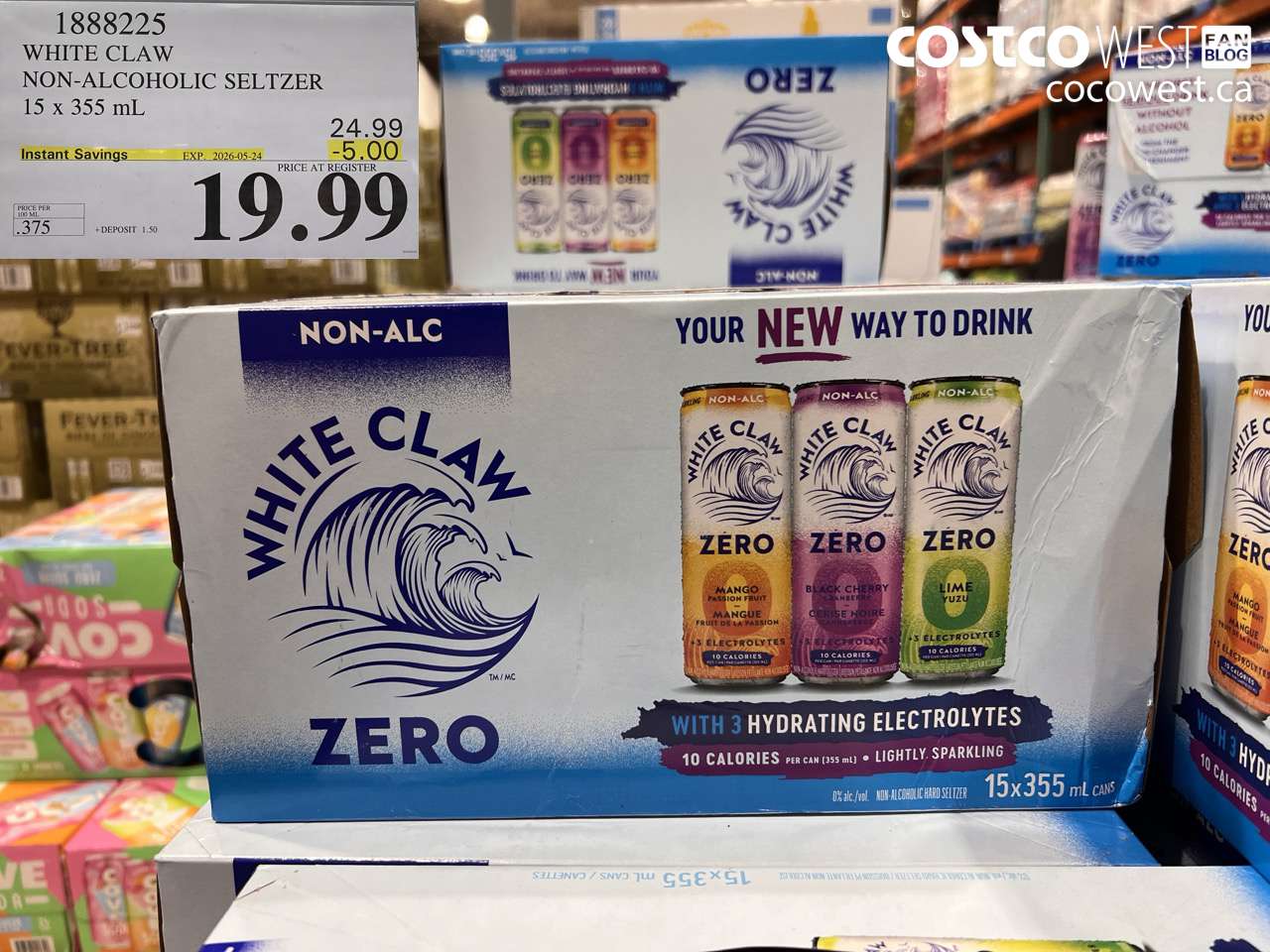 1888225 WHITE CLAW NON-ALCOHOLIC SELTZER 15 X 355 ML ($5.00 INSTANT SAVINGS EXPIRES ON 2026-05-24) $19.99