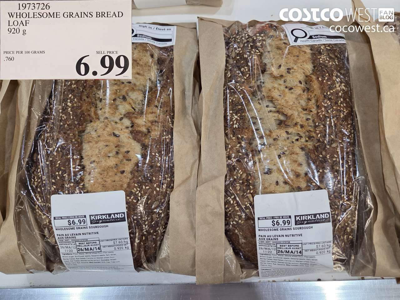 1973726 WHOLESOME GRAINS BREAD LOAF 920 G $6.99