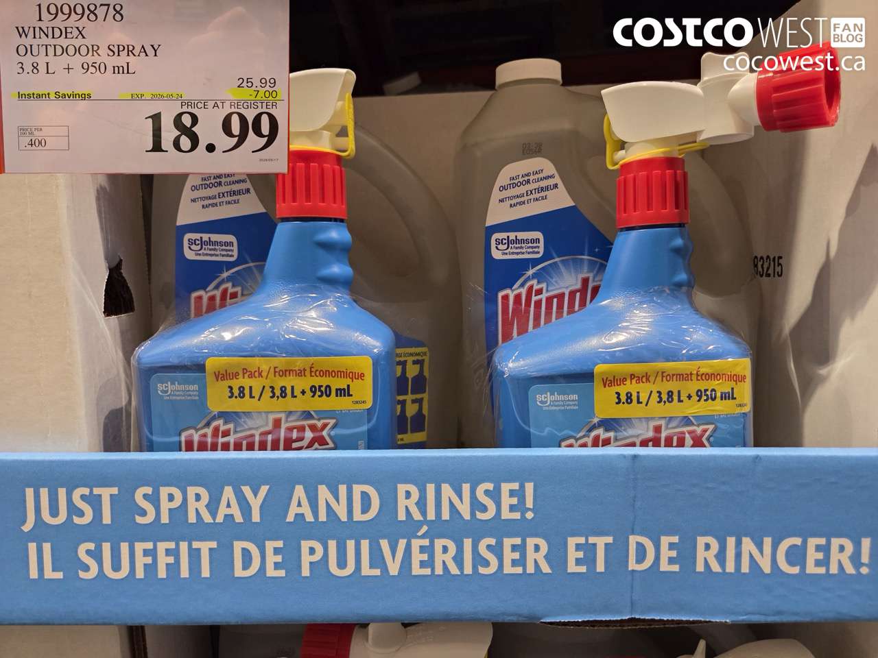 1999878 WINDEX OUTDOOR SPRAY 3.8 L + 950 ML ($7.00 INSTANT SAVINGS EXPIRES ON 2026-05-24) $18.99