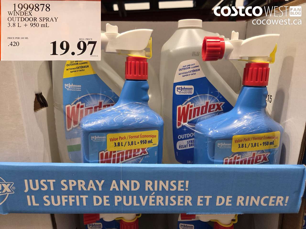 1999878 WINDEX OUTDOOR SPRAY 3.8 L + 950 ML $19.97