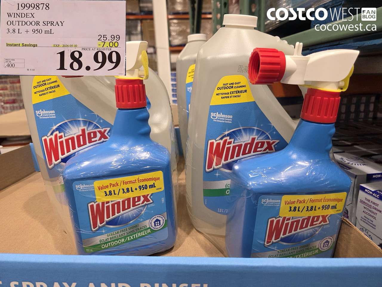 1999878 WINDEX OUTDOOR SPRAY 3.8 L + 950 ml ($7.00 INSTANT SAVINGS EXPIRES ON 2026-05-10) $18.99
