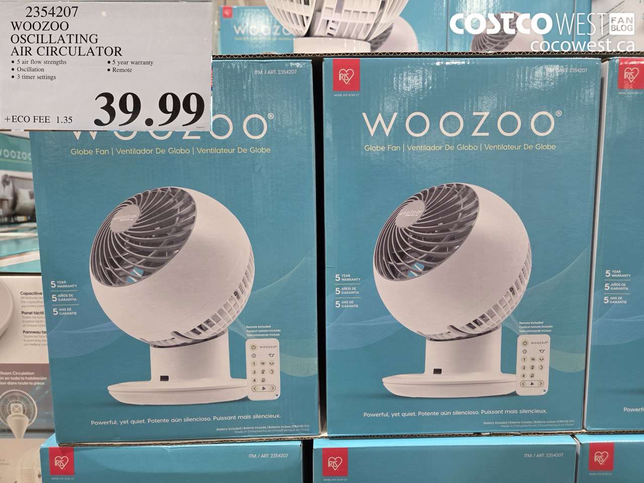 2354207 WOOZOO OSCILLATING AIR CIRCULATOR $39.99