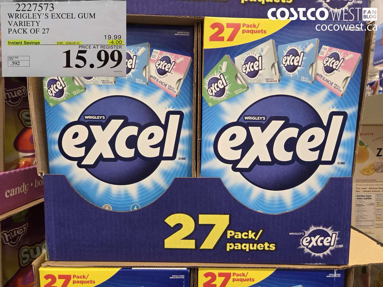 2227573 WRIGLEY'S EXCEL GUM VARIETY PACK OF 27 ($4.00 INSTANT SAVINGS EXPIRES ON 2026-05-31) $15.99