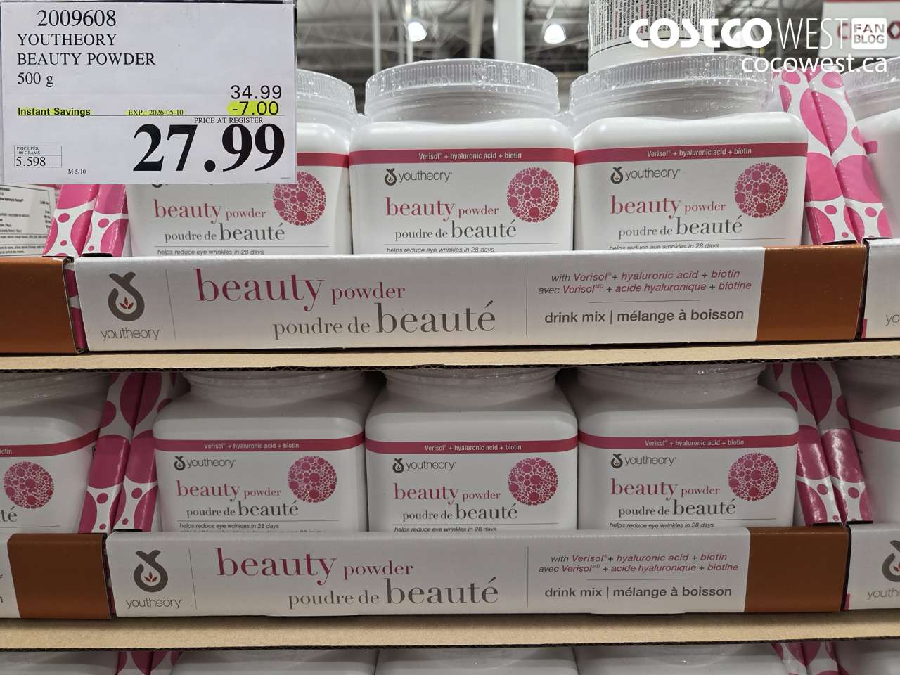 2009608 YOUTHEORY BEAUTY POWDER 500 G ($7.00 INSTANT SAVINGS EXPIRES ON 2026-05-10) $27.99