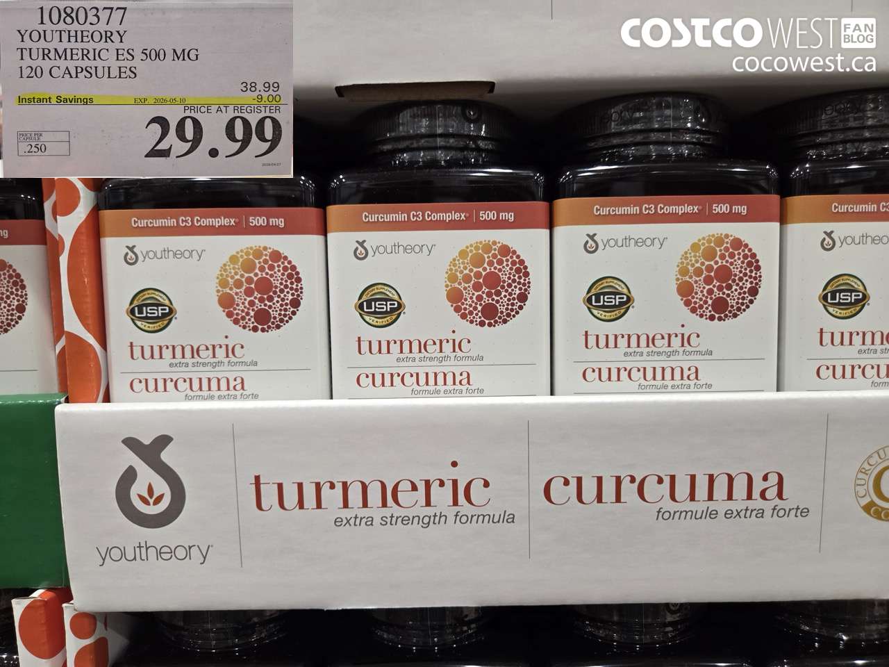 1080377 YOUTHEORY TURMERIC ES 500 MG 120 CAPSULES ($9.00 INSTANT SAVINGS EXPIRES ON 2026-05-10) $29.99