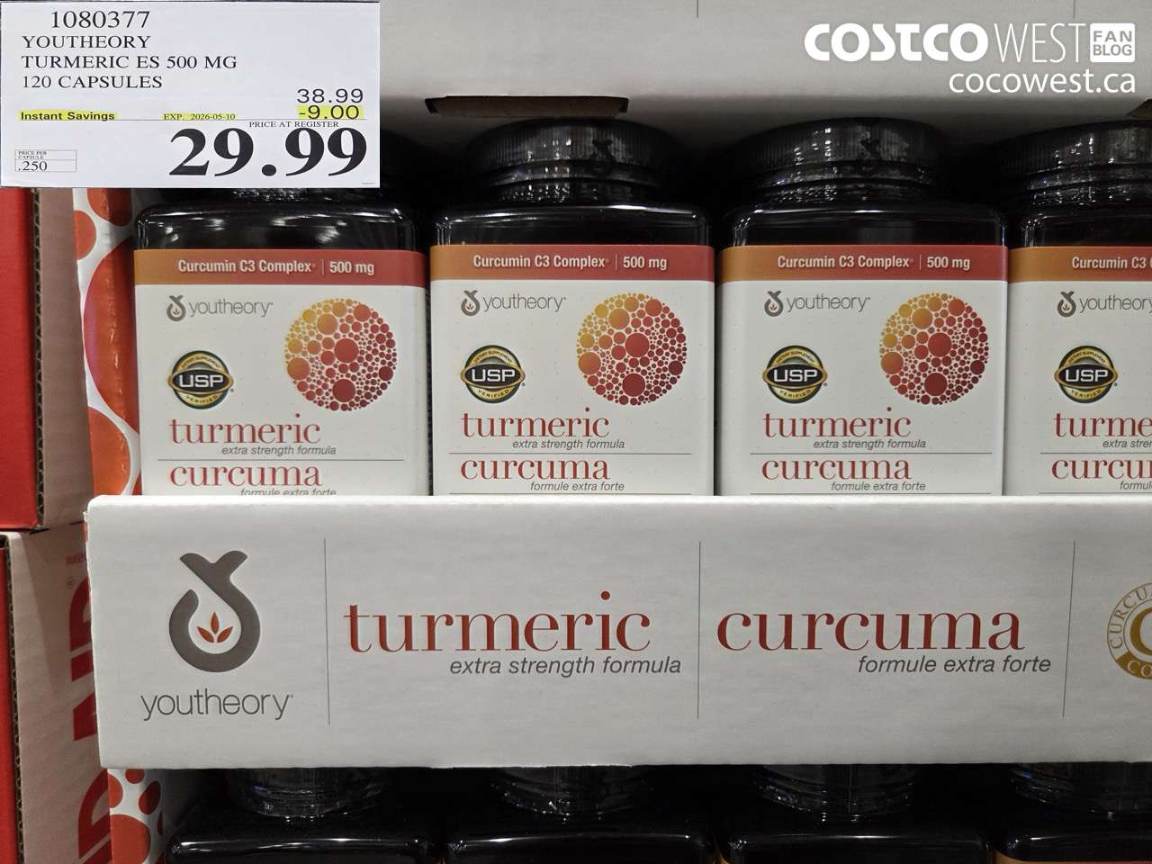 1080377 YOUTHEORY TURMERIC ES 500 MG 120 CAPSULES ($9.00 INSTANT SAVINGS EXPIRES ON 2026-05-10) $29.99