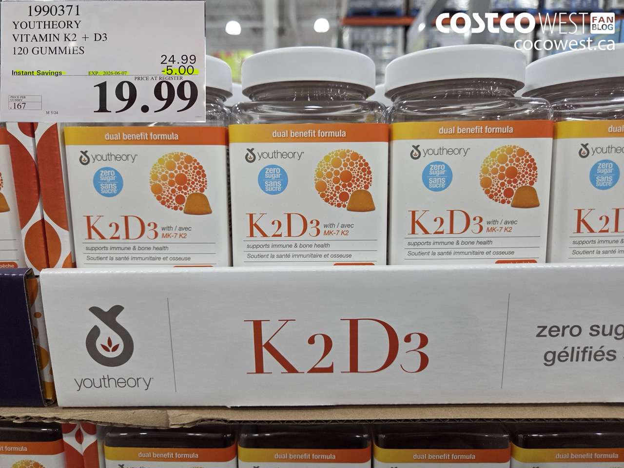 1990371 YOUTHEORY VITAMIN K2 + D3 120 GUMMIES ($5.00 INSTANT SAVINGS EXPIRES ON 2026-06-07) $19.99