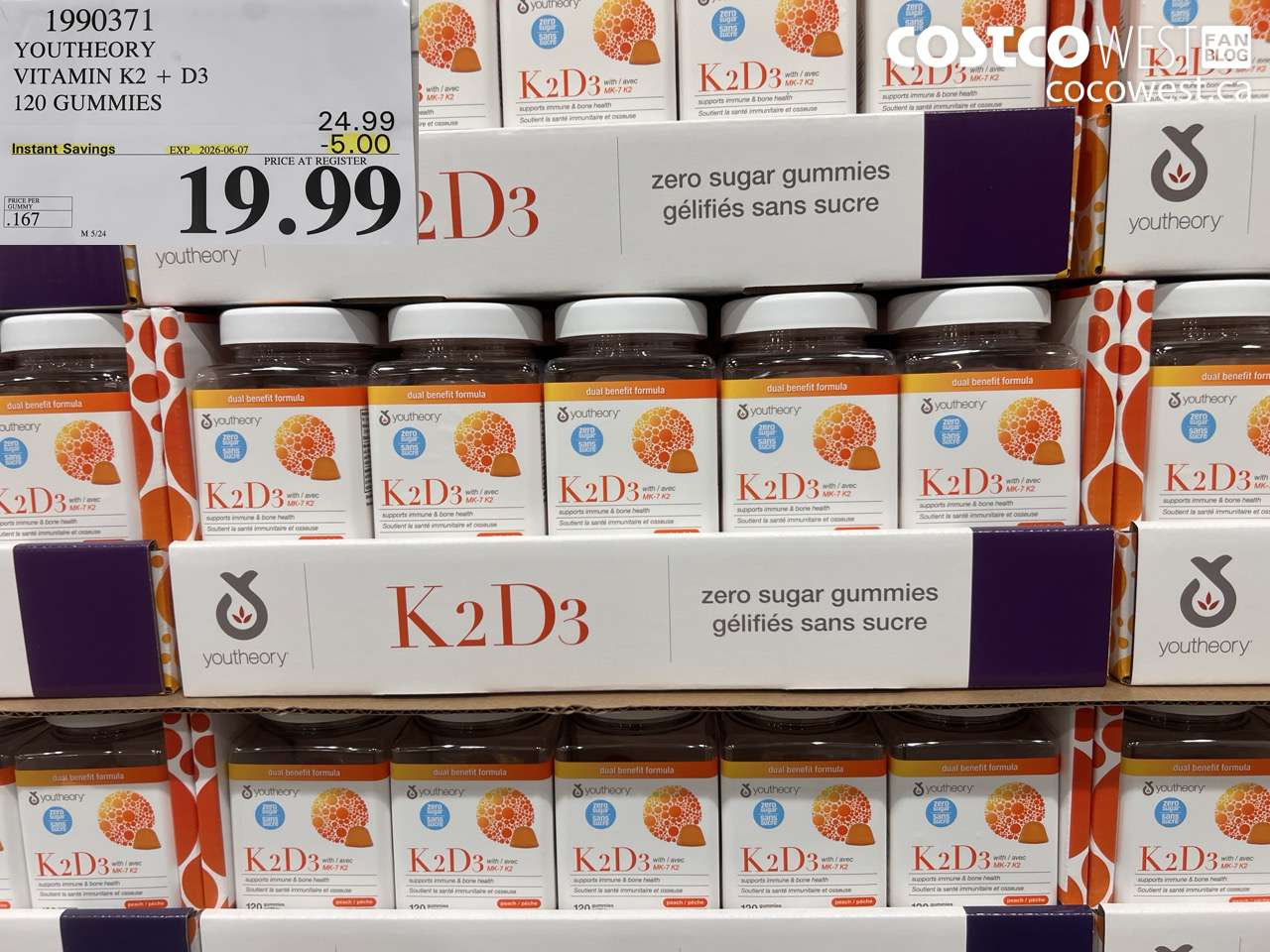 1990371 YOUTHEORY VITAMIN K2 + D3 120 GUMMIES ($5.00 INSTANT SAVINGS EXPIRES ON 2026-06-07) $19.99
