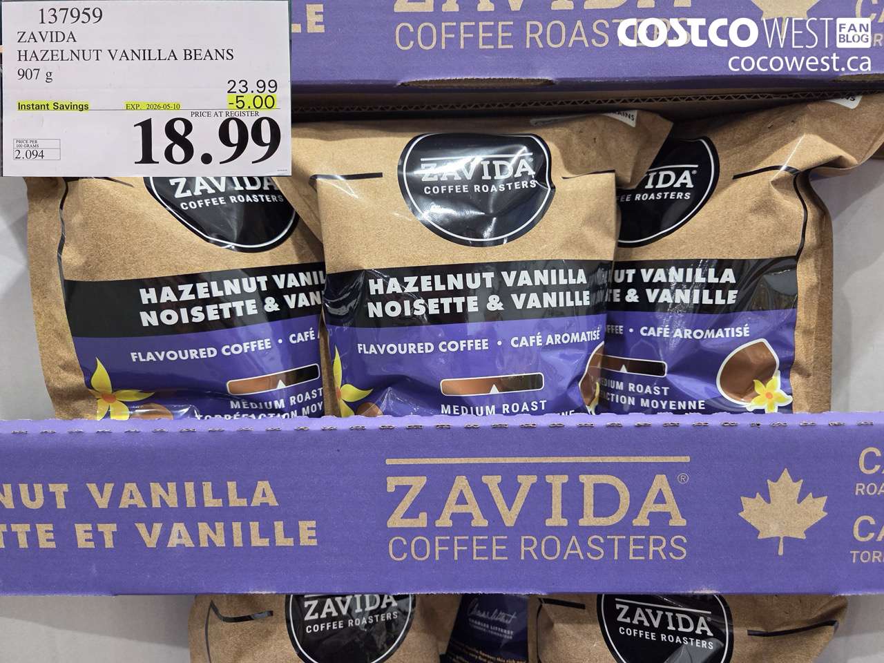 137959 ZAVIDA HAZELNUT VANILLA BEANS 907 G ($5.00 INSTANT SAVINGS EXPIRES ON 2026-05-10) $18.99