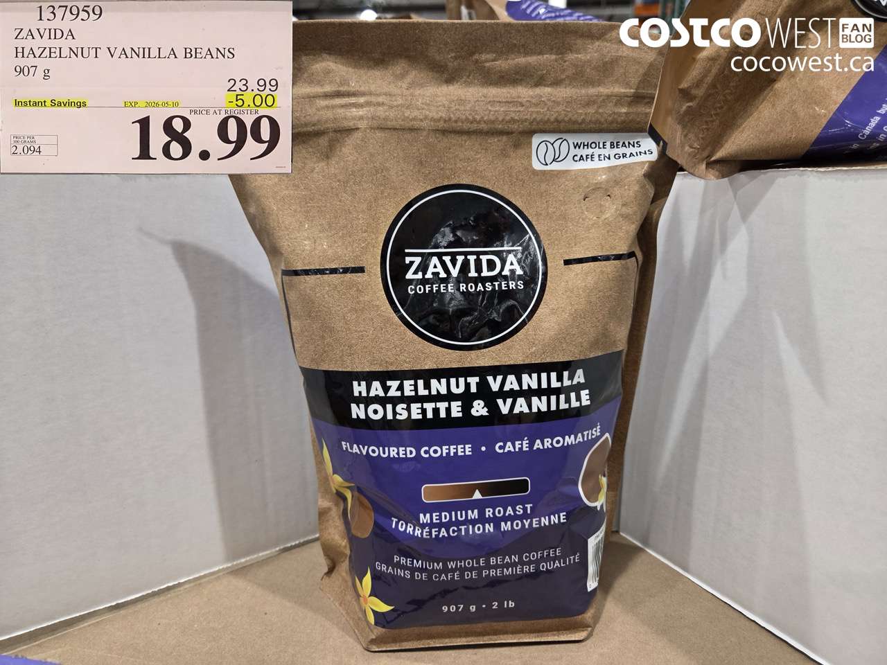 137959 ZAVIDA HAZELNUT VANILLA BEANS 907 G ($5.00 INSTANT SAVINGS EXPIRES ON 2026-05-10) $18.99