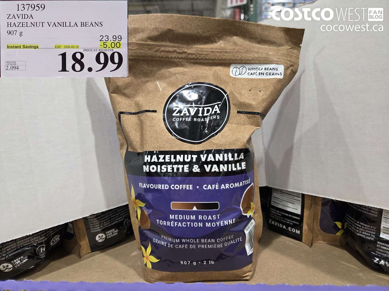 137959 ZAVIDA HAZELNUT VANILLA BEANS 907 G ($5.00 INSTANT SAVINGS EXPIRES ON 2026-05-10) $18.99