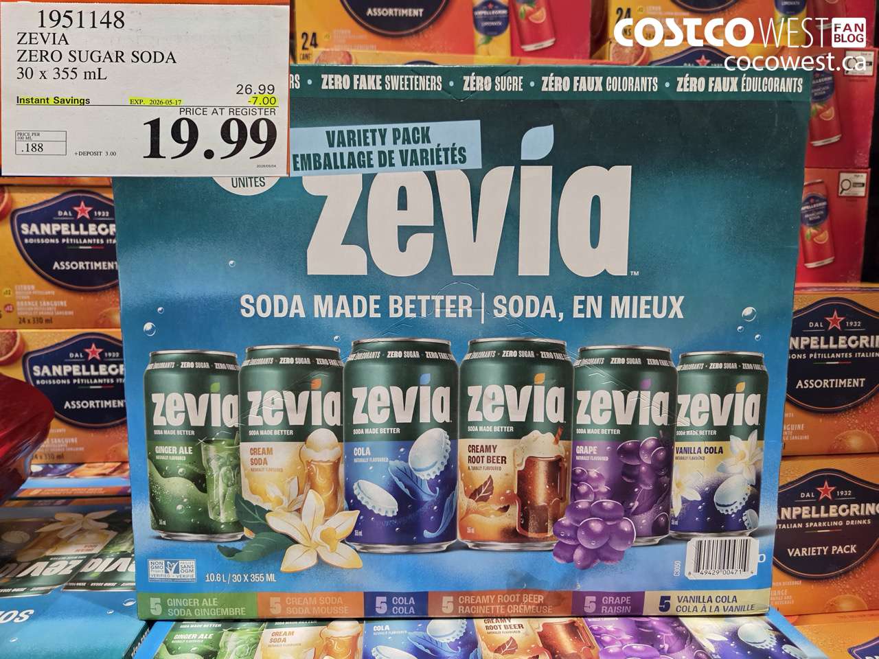 1951148 ZEVIA ZERO SUGAR SODA 30 X 355 ML ($7.00 INSTANT SAVINGS EXPIRES ON 2026-05-17) $19.99